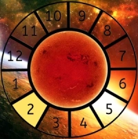 The Sun shown within a Astrological House wheel highlighting the 2nd House